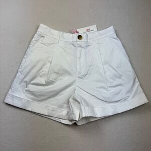 Vineyard Vines Pleated Sateen Cuff Shorts White Cap Size 6 Whale Hamptons Summer
